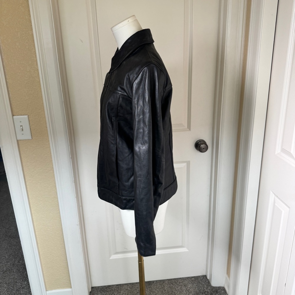 Vintage GAP Leather Jacket Womens M Black Zip Up Minimalist 90s Coat - Picture 7 of 15